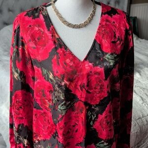 Rachel Zoe Red and Black Floral Top